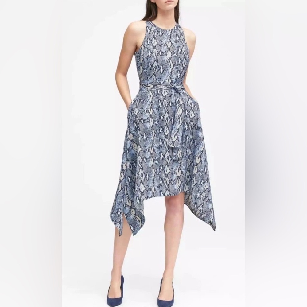 Banana Republic Womens Snakeskin‎ Print Dress Size 2 Sleeveless Asymmetric Hem 2